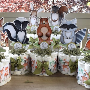 Woodland Mini Diaper Cake Set Baby Shower, Woodland Centerpieces Decorations, Girls Room Nursery Decor, New Mom Gifts - S0005