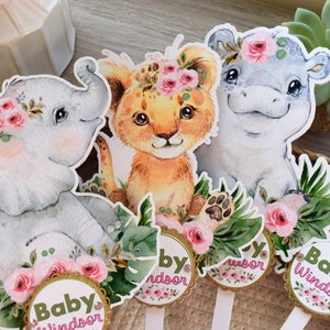 Jungle Safari Cake Toppers, Baby Shower Party, Baby Shower Centerpieces Decorations, Boy Room Nursery Decor, New Mom Gifts - S0001