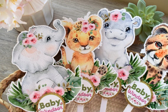 Jungle Safari Cake Toppers, Baby Shower Party, Baby Shower Centerpieces Decorations, Boy Room Nursery Decor, New Mom Gifts - S0001
