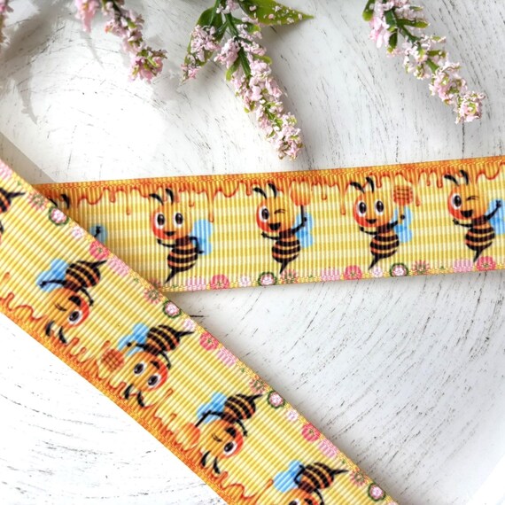 Cute Bumble Bee Grosgrain Ribbon, Diaper Cake Ribbon, Yellow and Black Ribbon || 3 Yards of Ribbon - 1" (25mm)