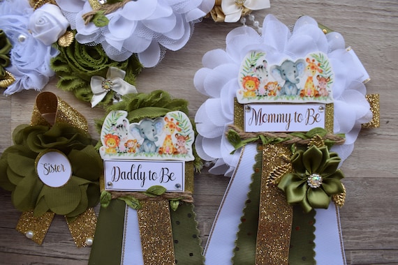 Olive Safari Baby Shower, Olive Maternity Sash, Olive Gold Baby Shower, Teddy Safari Green White Gold Belly Sash, Greenery Flower Sash