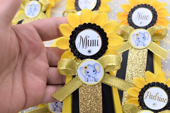 Sunflower Elephant Baby Shower, Sunflower Baby Shower, Elephant Family Pin, Yellow Black Elephant Sunflower Baby Shower, Family & Guest Pin