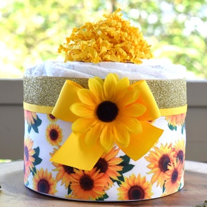 Sunflower Mini Diaper Cake Baby Shower, Baby Shower Centerpieces Decorations, Girls Room Nursery Decor, New Mom Gifts, Baby Shower Gift