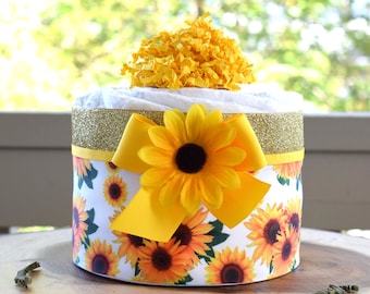 Sunflower Mini Diaper Cake Baby Shower, Baby Shower Centerpieces