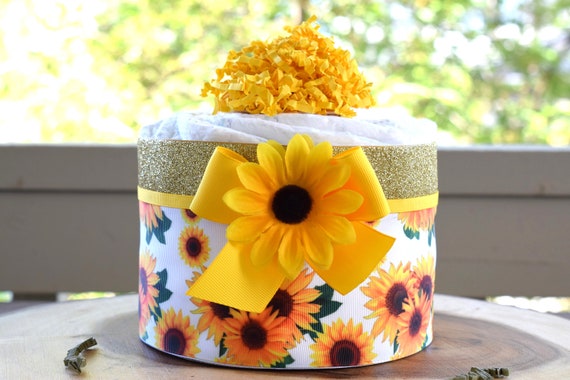 Sunflower Mini Diaper Cake Baby Shower, Baby Shower Centerpieces Decorations, Girls Room Nursery Decor, New Mom Gifts, Baby Shower Gift