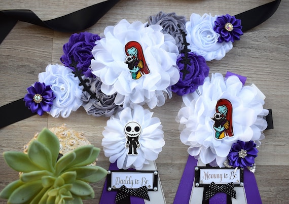 NMBC Baby Shower, Halloween Baby Shower, Purple Flower Sash, Purple Black Maternity Sash, Mommy To Be Ribbon, Daddy To Be Pin