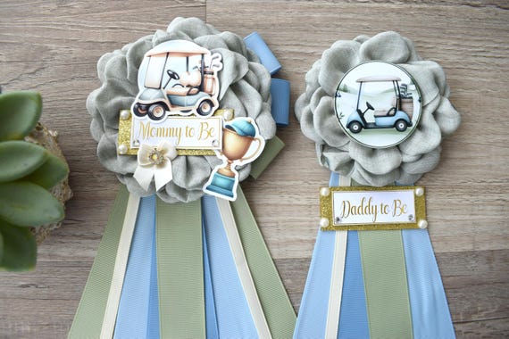 Golf Corsage Pins, Sport Dusty Blue and Sage Green Corsage Pins, Golf Mommy To Be Pin, Sport Golf Daddy To Be Pin, Sport Baby Shower, Custom