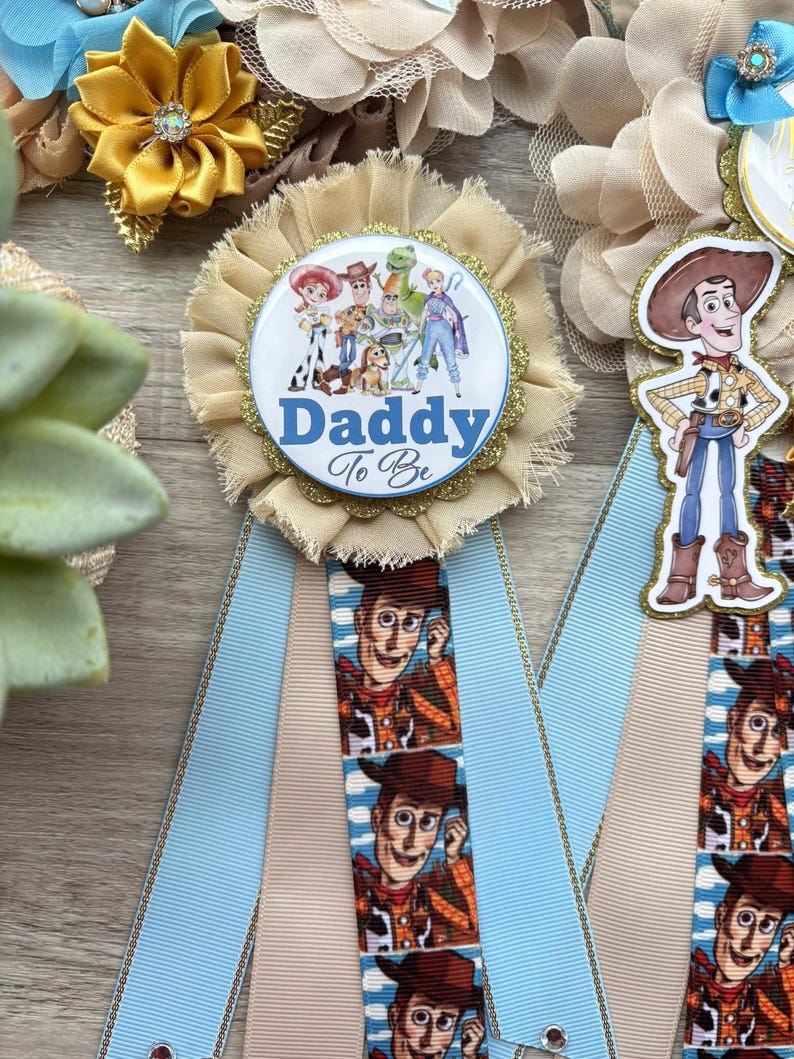 Cowboy Sheriff Woody Baby Shower, Maternity Sash, Mommy To Be Pin, Daddy To Be Pin, Custom Baby Shower Set bild 5