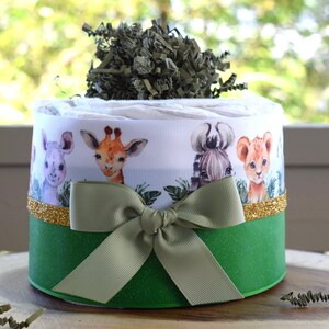 Jungle Safari Mini Diaper Cake Baby Shower, Baby Shower Centerpieces Decorations, Girls Room Nursery Decor, New Mom Gifts - S0001