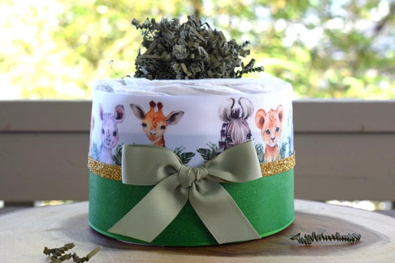 Jungle Safari Mini Diaper Cake Baby Shower, Baby Shower Centerpieces Decorations, Girls Room Nursery Decor, New Mom Gifts - S0001