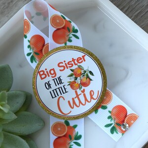 Orange Baby Shower, A Little Cutie Is On The Way, Orange Mommy To Be Ribbon Pin, Daddy To Be Ribbon, Orange Cutie Maternity Sash afbeelding 5
