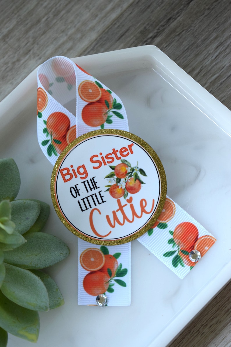 Orange Baby Shower, A Little Cutie Is On The Way, Orange Mommy To Be Ribbon Pin, Daddy To Be Ribbon, Orange Cutie Maternity Sash afbeelding 5