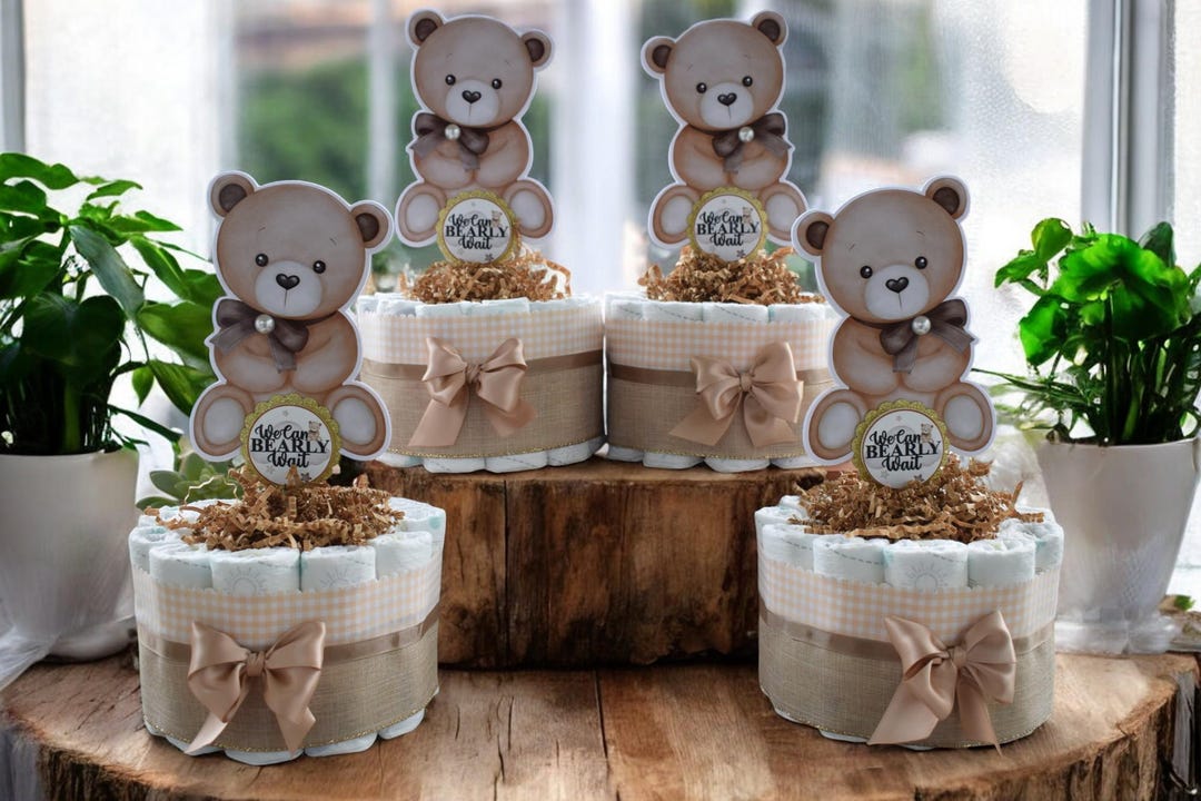 Teddy Bear Mini Diaper Cake Baby Shower, Baby Shower Centerpieces ...