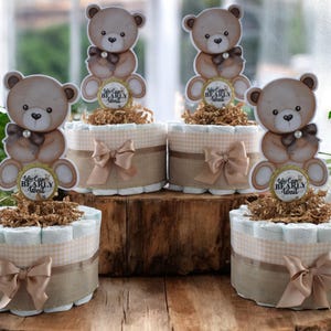 Teddy Bear Mini Diaper Cake Baby Shower, Baby Shower Centerpieces Decorations, Nursery Decor, New Mom Gifts, Baby Shower Gift
