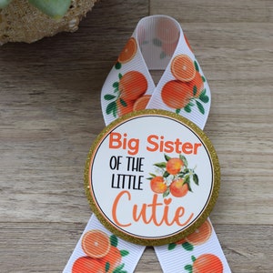 Orange Baby Shower, A Little Cutie Is On The Way, Orange Mommy To Be Ribbon Pin, Daddy To Be Ribbon, Orange Cutie Maternity Sash afbeelding 3