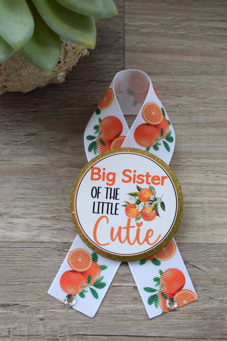 Orange Baby Shower, A Little Cutie Is On The Way, Orange Mommy To Be Ribbon Pin, Daddy To Be Ribbon, Orange Cutie Maternity Sash afbeelding 3
