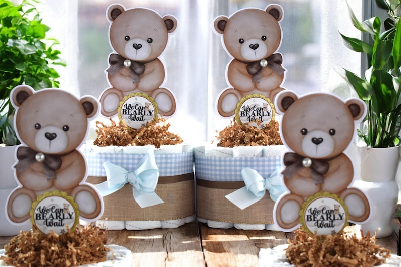 Blue Boy Teddy Bear Mini Diaper Cake Baby Shower, Colors Baby Shower ...