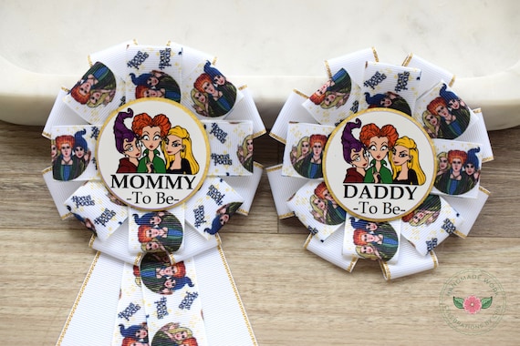 Witch Halloween Baby Shower,  Baby Shower, Mommy To Be Ribbon Pin, Daddy To Be Badge Pin