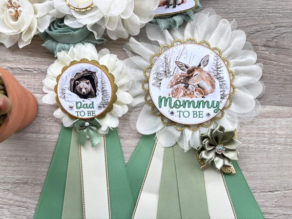 Winter Woodland Baby Shower, Snow Woodland Maternity Sash, Woodland Mommy To Be Pin, Daddy To Be Pin, Baby Shower Gift, Custom Order Welcome
