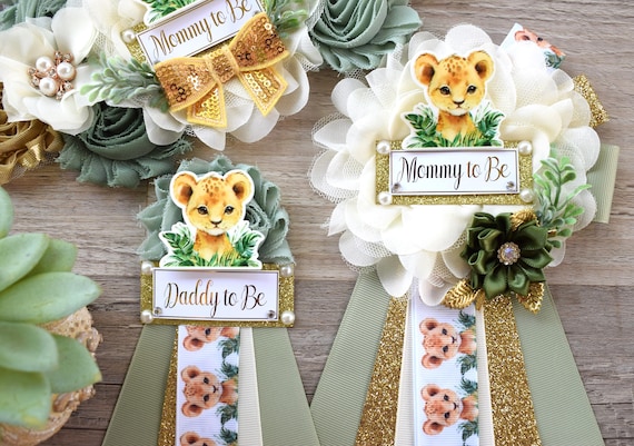 Lion Safari Baby Shower, Sage Safari Maternity Sash, Cub Lion Mommy To Be Ribbon Pin, Jungle Daddy To Be Ribbon, Baby shower Gift - S0001