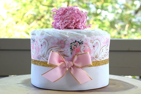 Pink Swan Mini Diaper Cake Baby Shower, Baby Shower Centerpieces Decorations, Girls Room Nursery Decor, New Mom Gifts, Baby Shower Gift