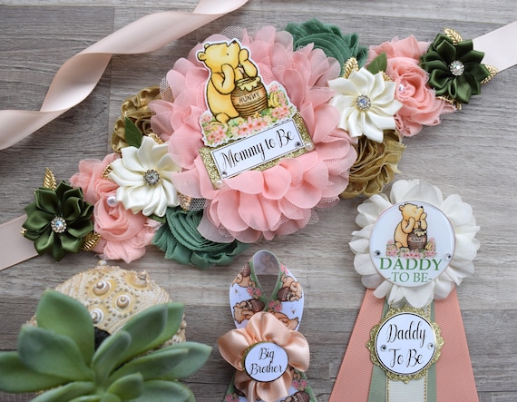 Girl Winnie Baby Shower, Winnie Mommy To Be Pin, Winnie  Mommy and Daddy Pin, Winnie Daddy To Be Pin, Custom