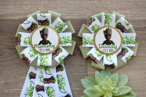 Groot Pins Baby Shower, Green Root Mommy To Be Ribbon Pin, Daddy To Be Badge Pin, Parent's To Be Pins, Baby Shower Gift, Custom