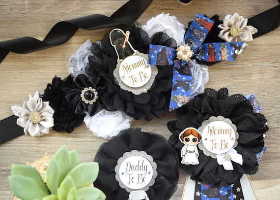 Superhero Baby Shower, Black White Baby Shower, Mommy To Be Corsage Pin Set, Superhero Comic Maternity Belt, Daddy and Mommy