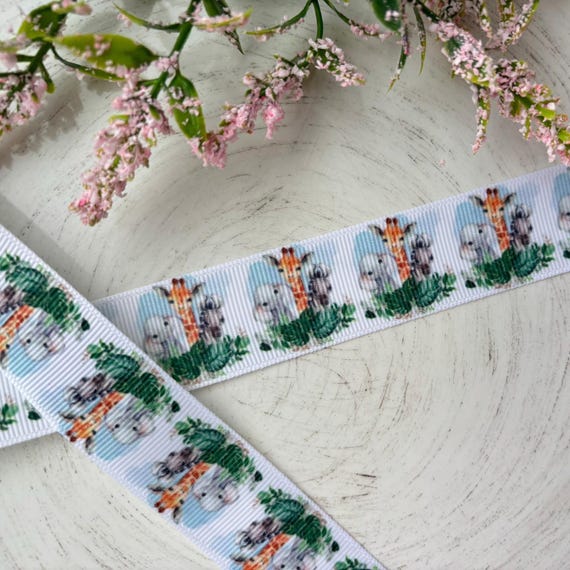 Boy Animal Safari Grosgrain Ribbon, Diaper Cake Ribbon, Boy Baby Safari Ribbon, Safari Jungle Giraffe || 3 Yards of Ribbon - 1" (25mm)