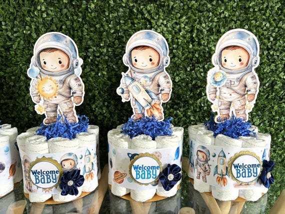 Astronaut Space Mini Diaper Cake Baby Shower, Planet Baby Shower Centerpieces Decorations, Boy Room Nursery Decor, New Mom Gifts - S012