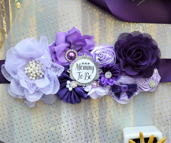 Purple Belly Sash, Violet Maternity Belly Sash, Lavender Sash, Purple Flower Sash, Violet Pregnant Sash, Purple Baby Shower, Custom Sash