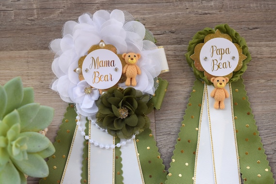 Olive Bear Baby Shower, Olive Mommy To Be Pin, Daddy To Be Pin, Olive Gold Baby Shower, Teddy Bear Green White Gold,  Custom
