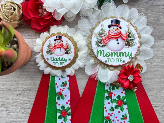 Snowman Baby Shower Pins, Christmas Maternity Sash, Mommy To Be Pin, Snowman Daddy To Be Pin, Baby Shower Gift, Custom Order Welcome
