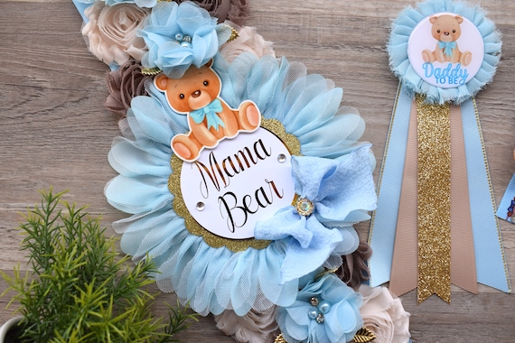 Blue Teddy Bear Shoulder Sash Baby Shower, Blue Bear Mama Bear Maternity  Shoulder Sash, Papa Teddy Bear, Blue Boy Teddy Bear, Custom