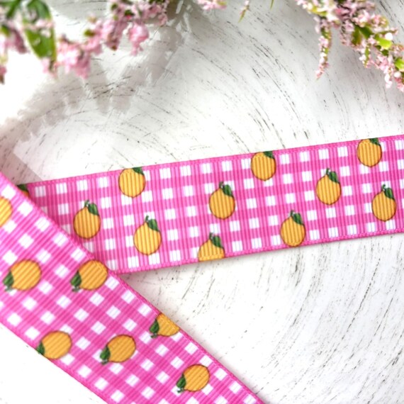 Girl Pink Lemon Grosgrain Ribbon, Diaper Cake Ribbon, Girl Lemon Fruit Baby Shower Ribbon || 3 Yards of Ribbon - 1" (25mm)