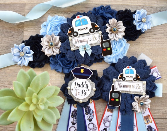 Police Baby Shower, Navy Blue Grey Maternity Sash, Police Mommy To Be Ribbon, Cop Baby Shower Sash, Policeman Daddy To Be Pin, Custom