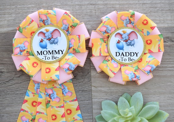 Girl Elephant Baby Shower, Yellow Pink Parent Corsage Pin, Mommy To Be Pin, Daddy To Be Pin, Pink Elephant Baby Shower, Custom