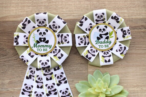 Panda Baby Shower, Pink Panda Mommy To Be Ribbon Pin, Panda Daddy To Be Pin, Baby Shower Gift, New Parent's Pins, Custom