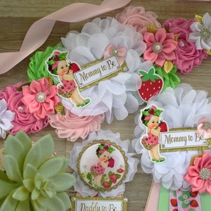 Girl Strawberry Baby Shower, Girl Red Stawberry Maternity Sash, Mommy To Be Ribbon Pin, Daddy To Be Pin, Fruit Baby Shower, Custom