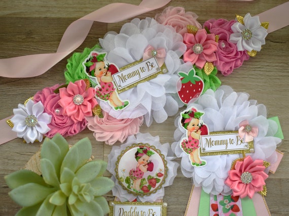 Girl Strawberry Baby Shower, Girl Red Stawberry Maternity Sash, Mommy To Be Ribbon Pin, Daddy To Be Pin, Fruit Baby Shower, Custom