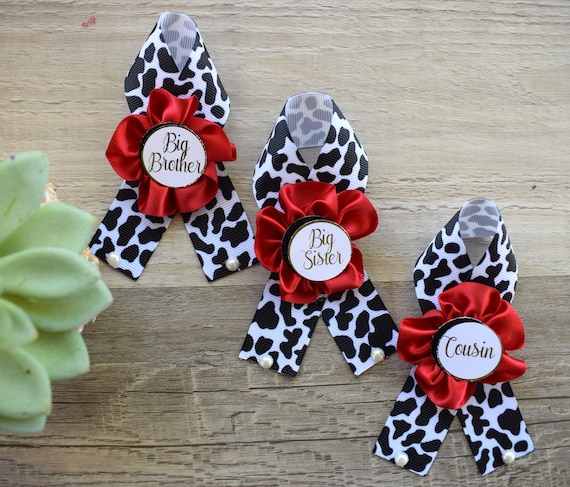 Red Cow Baby Shower, Cow Maternity Sash, Farm Cow Mommy To Be Ribbon, Daddy To Be Ribbon Pin, Red Black White, Baby Shower Gift