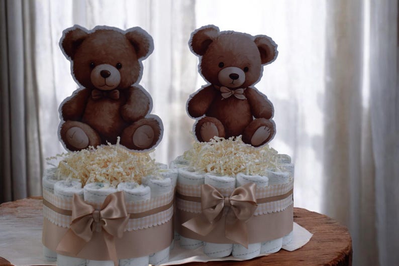 Gender Reveal Teddy Bear Mini Diaper Cake Baby Shower, Centerpieces ...