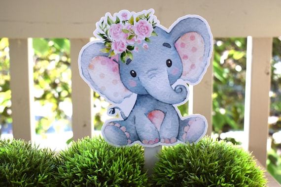 Pink Rose Elephant Cake Toppers, Elephant Baby Shower and Party, Pink Flower Diaper Cake, Baby Shower Decor, Celebrations By Cris - S0002