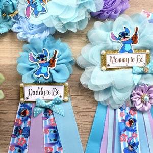 Baby Boy Baby Shower, Lavender Blue Mommy to Be Ribbon, Stitch Daddy To Be Pin, Baby Shower Gift, Custom Sash