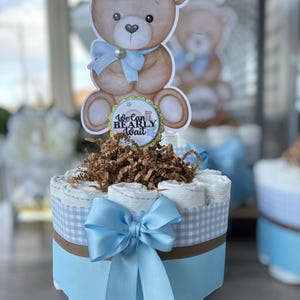 Blue Teddy Bear Mini Diaper Cake Baby Shower, Boy Colors Baby Shower ...