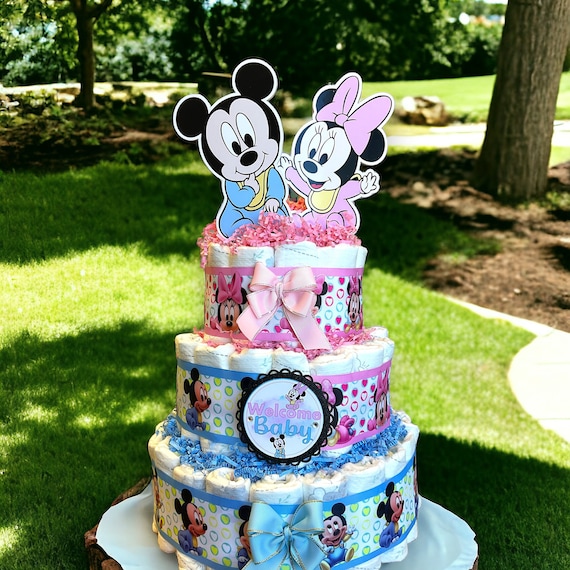 Gender Reveal Diaper Cake Baby Shower, Mouse Diaper Cake Centerpieces Decor, Room Nursery Decor, New Mom Gifts