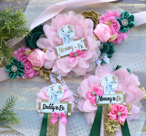 Girl Safari Jungle Maternity Sash, Pink Gold Green Safari Maternity Sash, Animal Flower Sash, Jungle Safari Baby Shower, Safari Flower Sash