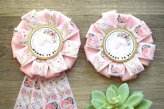Swan Baby Shower, Girl Swan Mommy To Be Ribbon Pin, Swan Daddy To Be Pin, Swan Baby Shower, Parent's Pins, Custom
