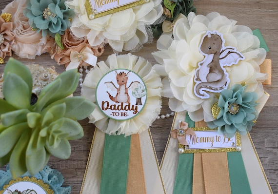 Dragon Baby Shower, Dragon Mommy To Be Ribbon Pin, Dragon Maternity Sash, Dragon Daddy to Be Pin, Dragon Diaper Cake, Cupcake - S0002