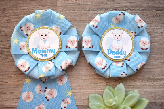 Boy Sheep Lamb Baby Shower Corsage Pins, Lamb Mommy To Be Badge Baby Shower, Sheep Lamb Daddy To Be Ribbon Pin, Lamb Shower